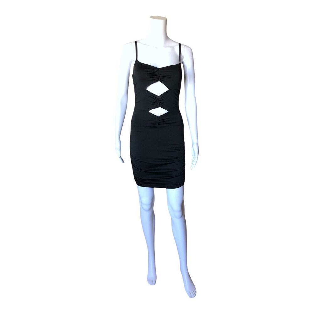 Shein Black Cutout Bodycon Mini Dress Spaghetti Strap Size Small Y2K Party Club